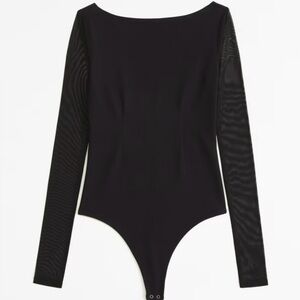 Long-Sleeve Mesh Crepe Shell Bodysuit